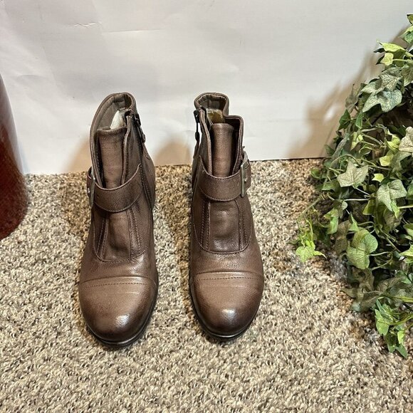 Miz Mooz Brown Espresso Leather Buckled Ankle Boots Siggy Size 36 US 5.5-6 New - Picture 3 of 8
